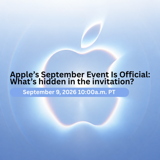 Glowing Apple logo and blue light effects from Apple’s September event invitation.