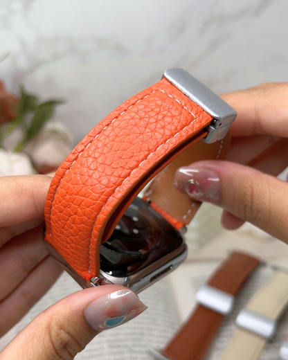 Leather Strap in orange for Apple Watch